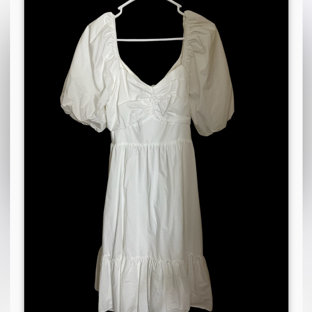Puff sleeve cotton white dress size large open tied back
